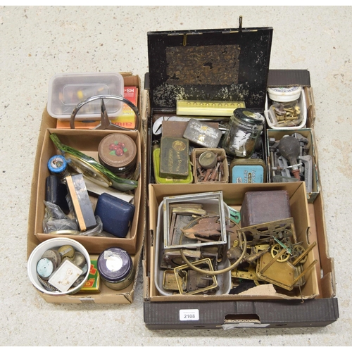 2108 - Quantity of miscellaneous items including two travel alarm clocks in folding cases, quantity of old ... 