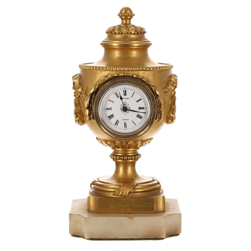 1307 - Miniature gilded brass clock timepiece in the form of a classical urn, the 1.25