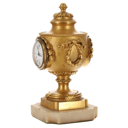 1307 - Miniature gilded brass clock timepiece in the form of a classical urn, the 1.25