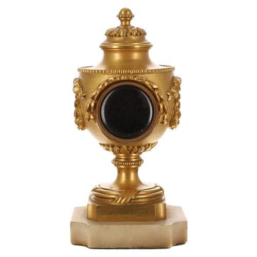 1307 - Miniature gilded brass clock timepiece in the form of a classical urn, the 1.25