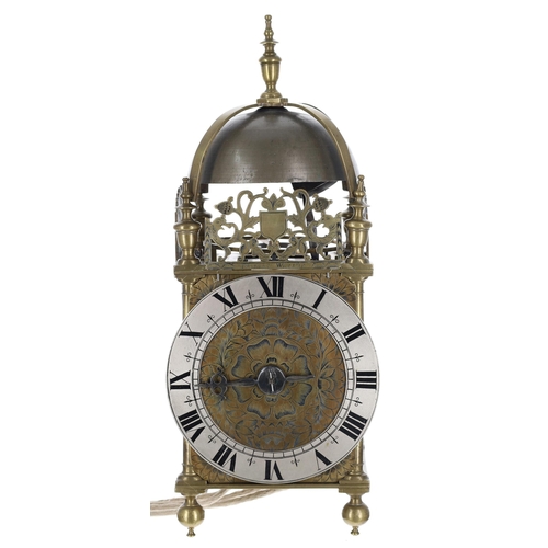 1337 - Good English 'second period' hook and spike brass lantern clock, signed Thomas Wheeler below the fro... 