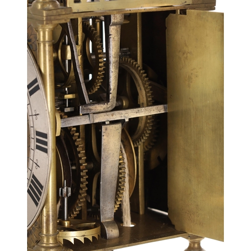 1337 - Good English 'second period' hook and spike brass lantern clock, signed Thomas Wheeler below the fro... 