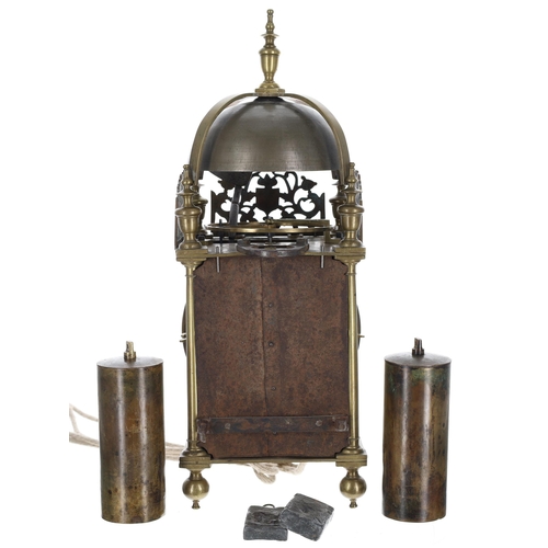 1337 - Good English 'second period' hook and spike brass lantern clock, signed Thomas Wheeler below the fro... 