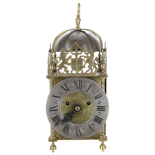 1334 - Reproduction brass 17th century style lantern clock with double fusee movement, the 6.25