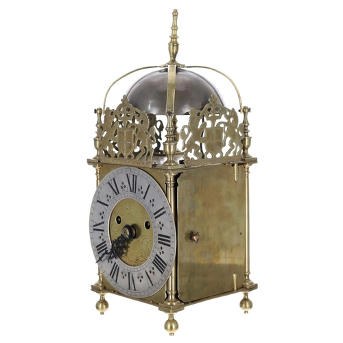 1334 - Reproduction brass 17th century style lantern clock with double fusee movement, the 6.25