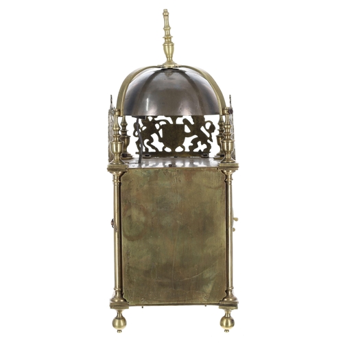 1334 - Reproduction brass 17th century style lantern clock with double fusee movement, the 6.25