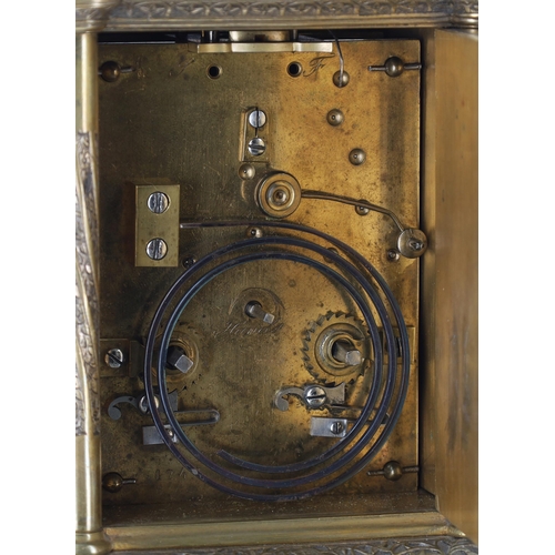 1302 - Attractive small brass two train mantel clock striking on a gong and probably made for the Turkish m... 