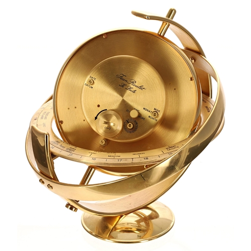 1309 - Jean Roulet, Le Locle armillary quartz gilded brass table clock with triple date and moon phase, ref... 