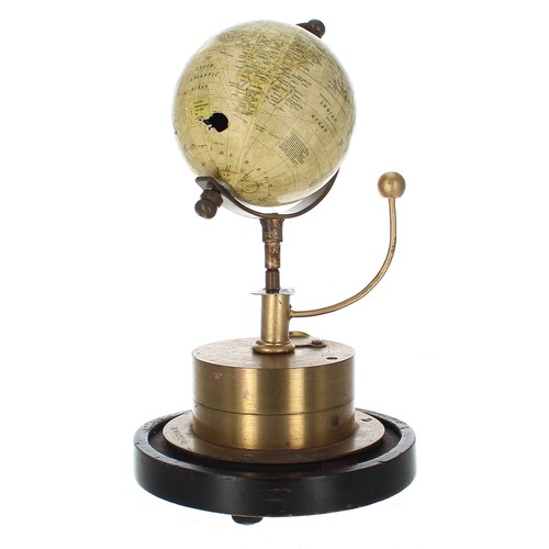 2508 - Small globe clock, with horizontal day/night twenty-four hour disc over a cylindrical base housing t... 