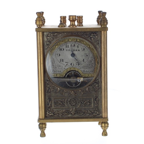 2509 - Gilt metal carriage clock timepiece with an Hebdomas type movement (at fault); also with a silver po... 