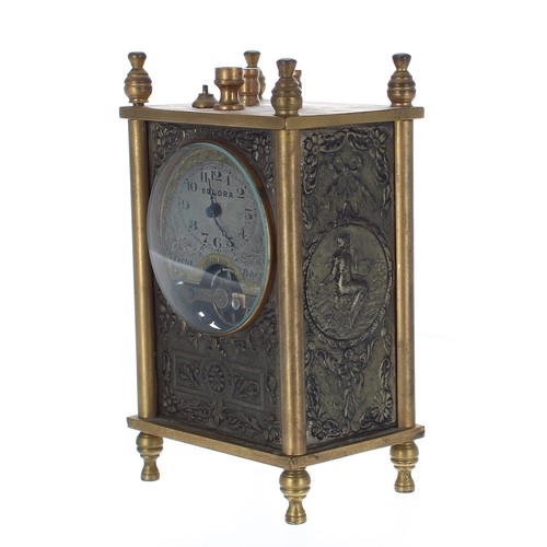 2509 - Gilt metal carriage clock timepiece with an Hebdomas type movement (at fault); also with a silver po... 