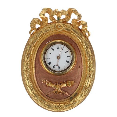 2515 - Attractive ormolu oval easel clock timepiece, the watch movement signed Vulliamy, London, the 1.5