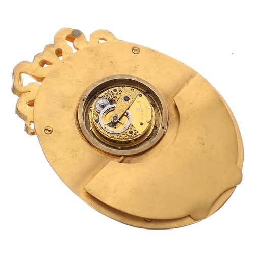 2515 - Attractive ormolu oval easel clock timepiece, the watch movement signed Vulliamy, London, the 1.5