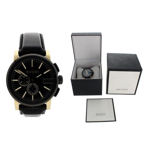 707 - Gucci G-Chrono gentleman's wristwatch, reference no. 101.2, circular black dial, Gucci black leather... 