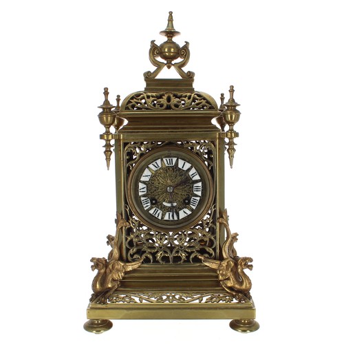 2309 - French brass eight day mantel clock striking on a bell, the 3