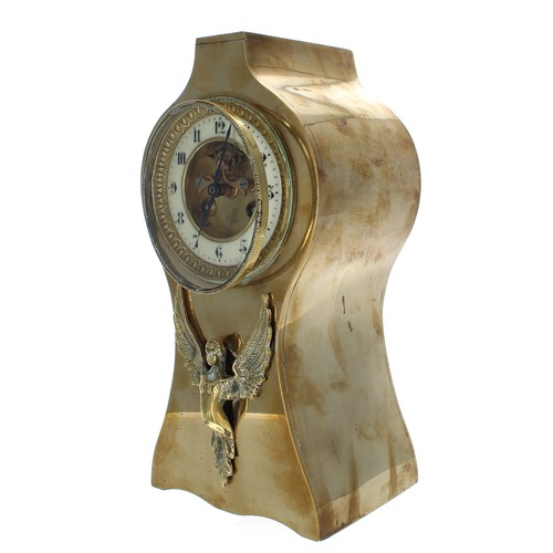 2320 - Brass balloon shaped two train mantel clock, the S. Marti movement with outside countwheel striking ... 