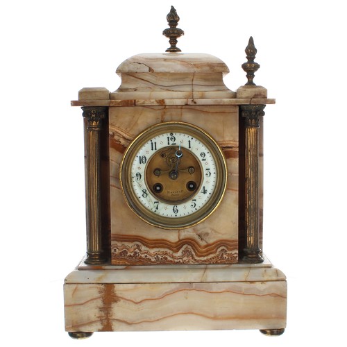 2321 - French brown and cream marble two train mantel clock, the 3.75