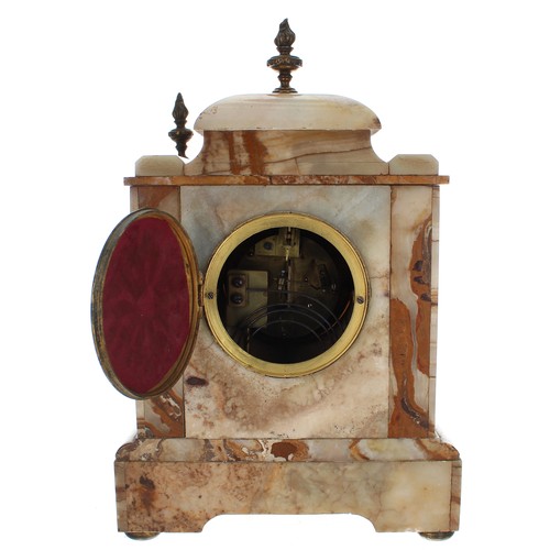 2321 - French brown and cream marble two train mantel clock, the 3.75