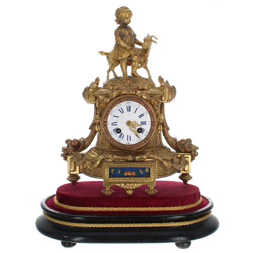 2326 - French gilt metal two train mantel clock striking on a bell, the 3