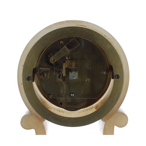 2335 - French white onyx mantel clock timepiece, the movement back plate bearing the maker's trademark logo... 