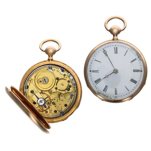 886 - Small Swiss 19th century 18ct quarter repeating cylinder small pocket watch, the gilt frosted moveme... 