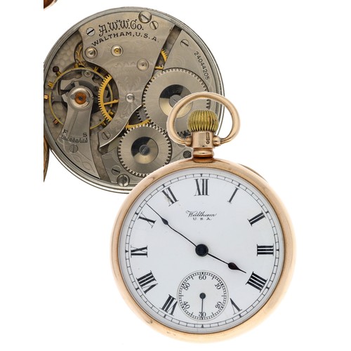 865 - American Waltham 9ct lever pocket watch, circa 1921, serial no. 24044205, signed movement, metal dus... 