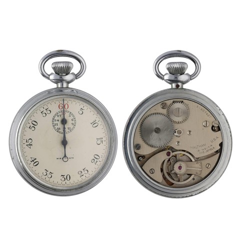 742 - Waltham Military issue 1/5 SEC. T.P. chrome cased stopwatch, signed dial, the case stamped '^F181 1/... 