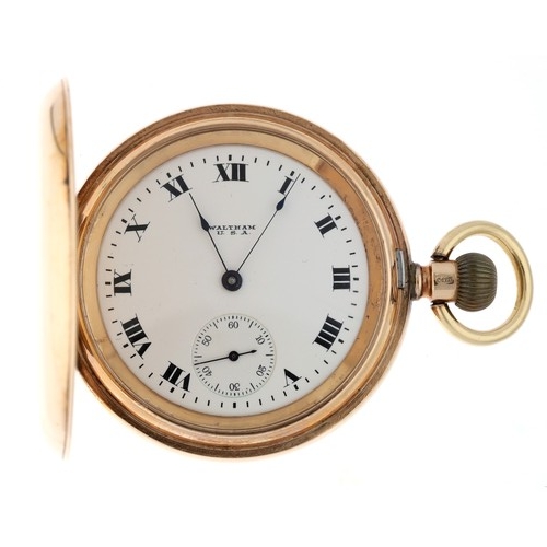 869 - American Waltham 9ct lever hunter pocket watch, circa 1919, serial no. 22831272, signed movement wit... 