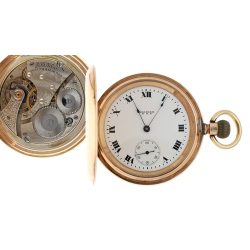 869 - American Waltham 9ct lever hunter pocket watch, circa 1919, serial no. 22831272, signed movement wit... 