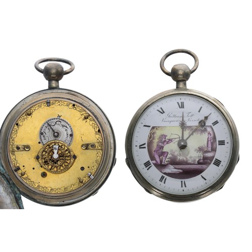 887 - French early 19th century verge pocket watch, gilt frosted movement with pierced engraved balance br... 