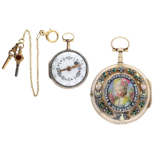 888 - Gudin, Paris - attractive French 18ct enamel and rose-cut paste set pocket watch, signed fusee verge... 