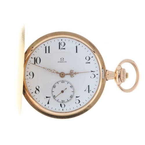 889 - Omega 14ct lever hunter pocket watch, signed movement, serial no. 40183xx, circa 1912, with compensa... 