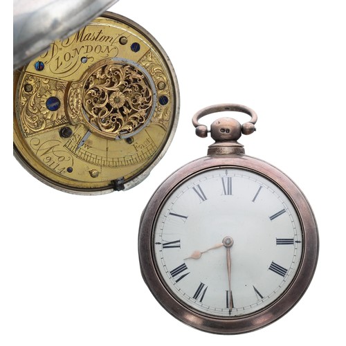 904 - D. Maston, London - 19th century silver verge pair cased pocket watch, London 1831, signed fusee mov... 