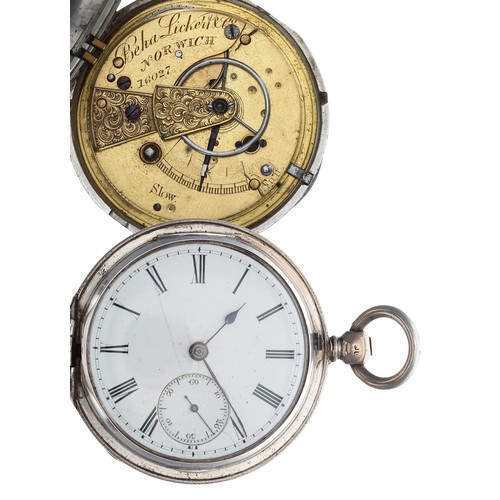 906 - Beha Lickert & Co. Norwich - Victorian silver fusee lever hunter pocket watch, London 1858, the ... 