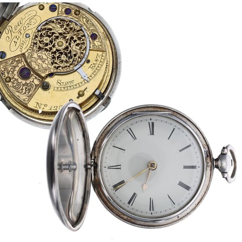 908 - Row, Alton - William IV silver verge hunter pocket watch, London 1834, signed fusee movement no. 155... 