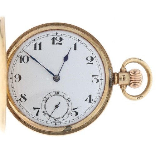 911 - Swiss 9ct lever hunter pocket watch, Birmingham 1934, 15 jewel 3 adjs. movement with compensated bal... 