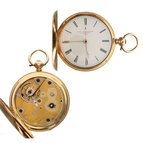 915 - Joseph Penlington, Liverpool - 18ct centre second hunter pocket watch, Chester 1858, signed key wind... 