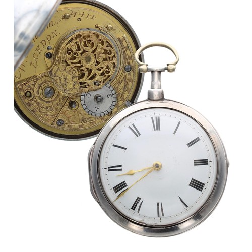 916 - W. Sansom, London - George III silver verge pair cased pocket watch, London 1813, the fusee movement... 