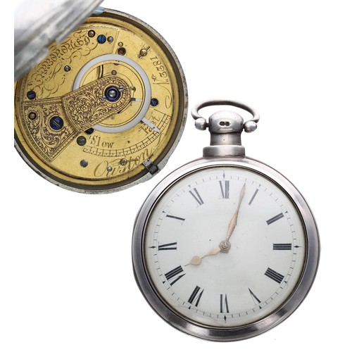 935 - Owston, Scarborough - George IV silver verge pair cased pocket watch, London 1823, signed movement, ... 