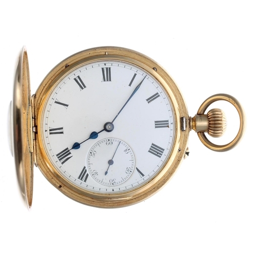 945 - George V 18ct half hunter lever pocket watch, Birmingham 1923, gilt frosted three quarter plate move... 