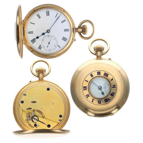 945 - George V 18ct half hunter lever pocket watch, Birmingham 1923, gilt frosted three quarter plate move... 