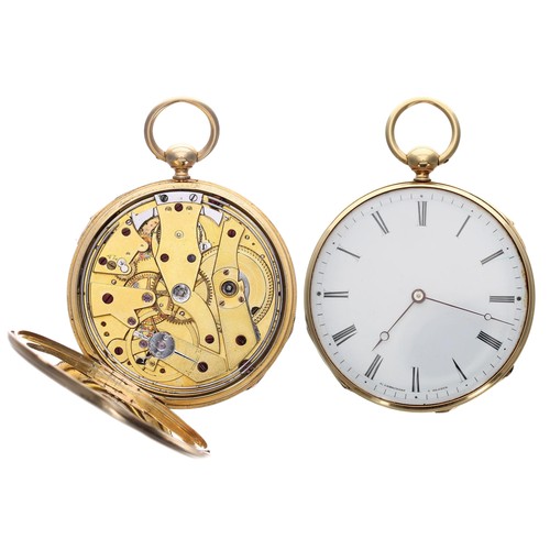 950 - Baumgart - Swiss gold quarter repeating cylinder pocket watch, unsigned gilt frosted movement with g... 