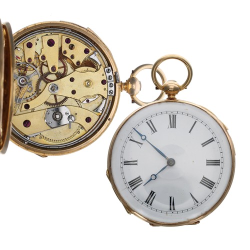 955 - French 19th century 18ct quarter repeating lever pocket watch, gilt frosted 21 jewel movement with p... 