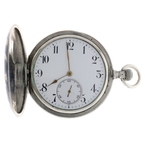 958 - Invar Swiss silver (.800) niellio cased hunter pocket watch, signed lever movement with compensated ... 