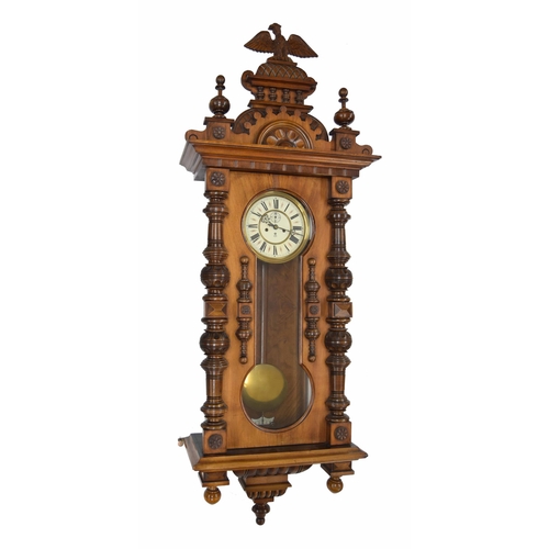 1705 - Large Gustav Becker walnut Vienna double weight regulator wall clock, the 7