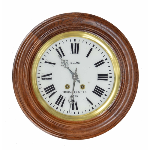 2603 - French oak two train wall clock striking on a gong, the 9.5