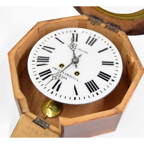 2603 - French oak two train wall clock striking on a gong, the 9.5