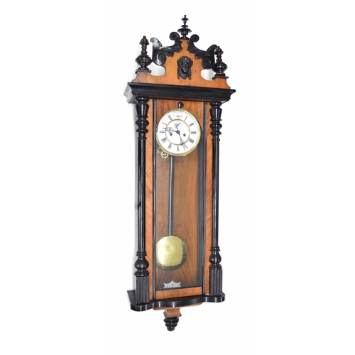 2611 - Walnut and ebonised double weight Vienna regulator wall clock, the 6.5