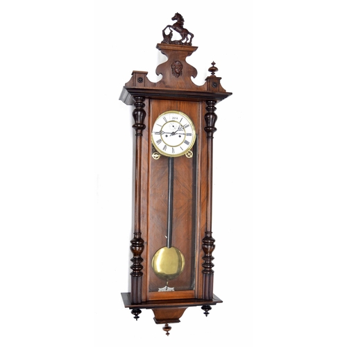 2614 - Walnut double weight Vienna regulator wall clock, the 6.25