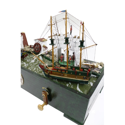 1344 - Good scratch built automata featuring two rocking ships, a castle with marching soldiers and two mil... 